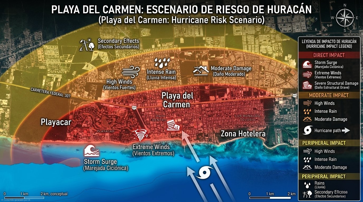Mapa de riesgo de huracán — Playa del Carmen, Riviera Maya